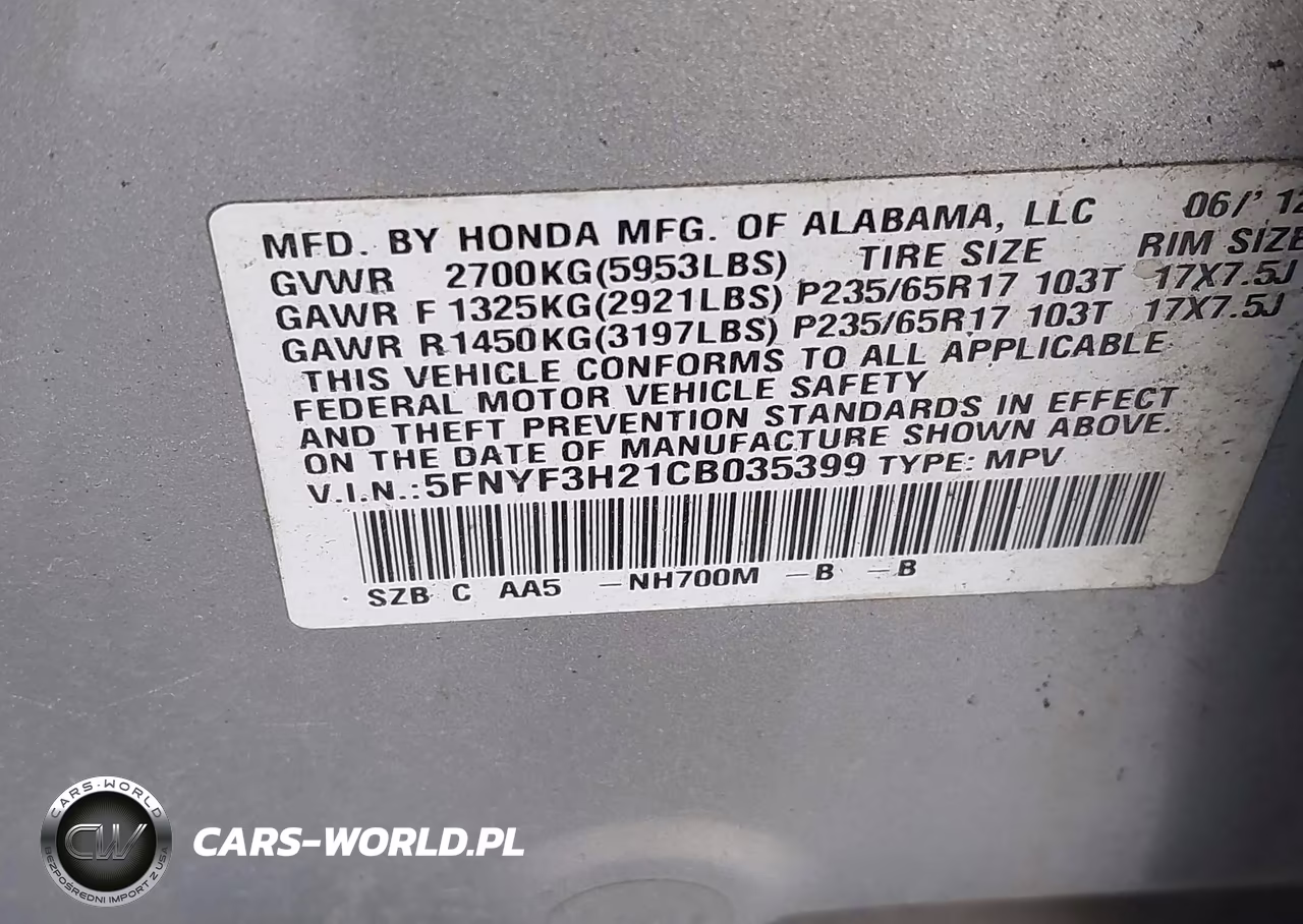 2012 Honda Pilot Lx VIN:5FNYF3H21CB035399 - 9