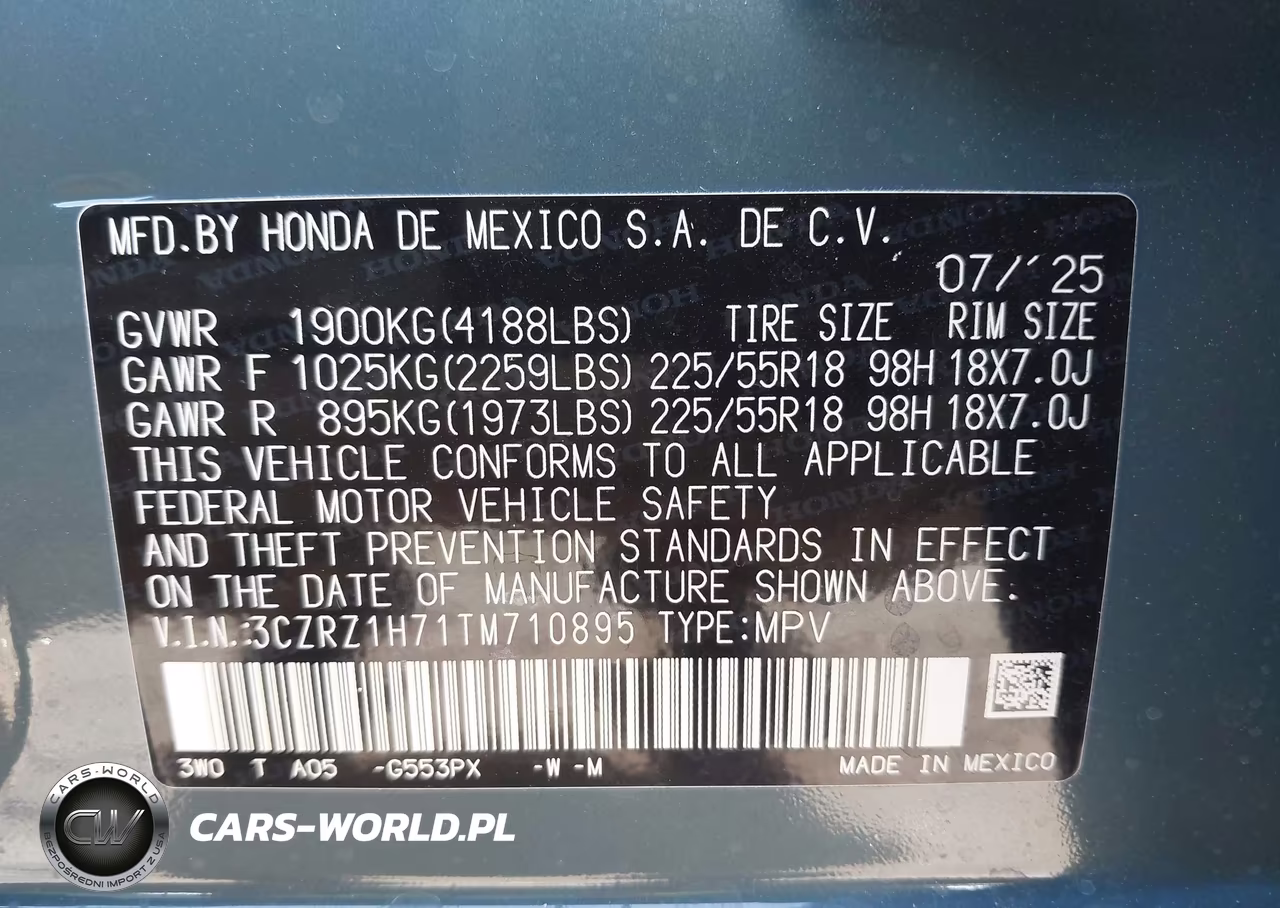 2026 Honda Hr-V 2Wd Ex-L VIN:3CZRZ1H71TM710895 - 9