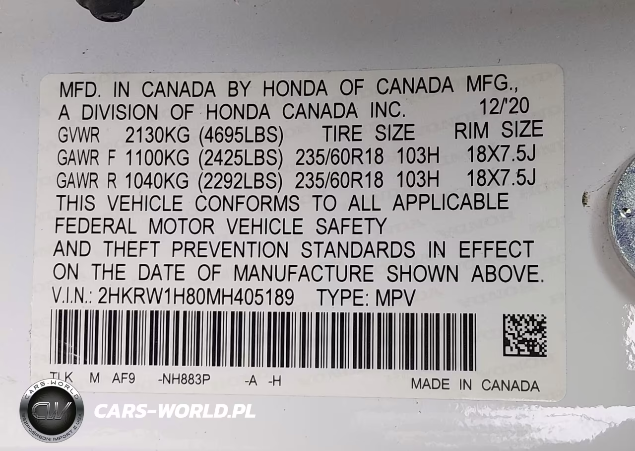 2021 Honda Cr-V 2Wd Ex-L VIN:2HKRW1H80MH405189 - 9
