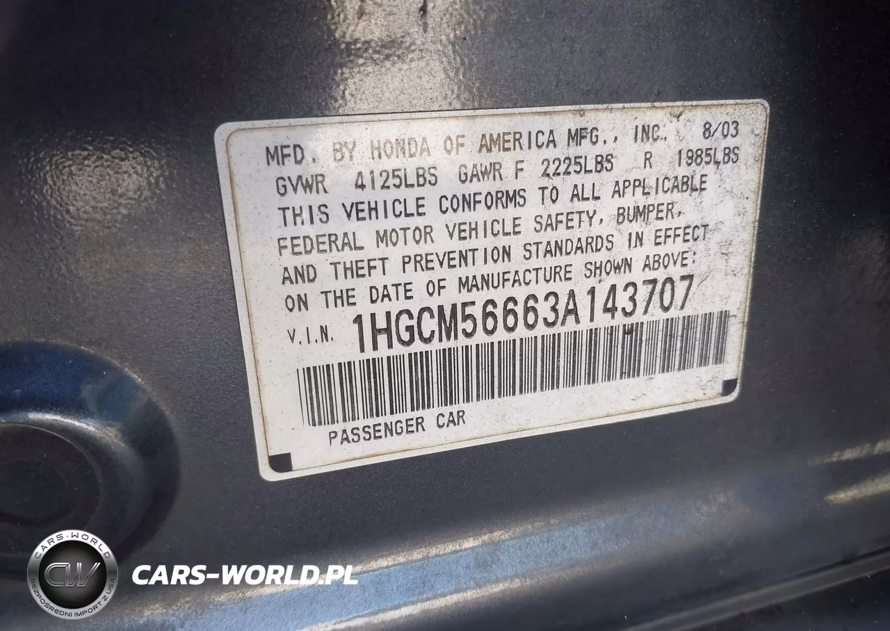 2003 Honda Accord 2.4 Ex VIN:1HGCM56663A143707 - 9