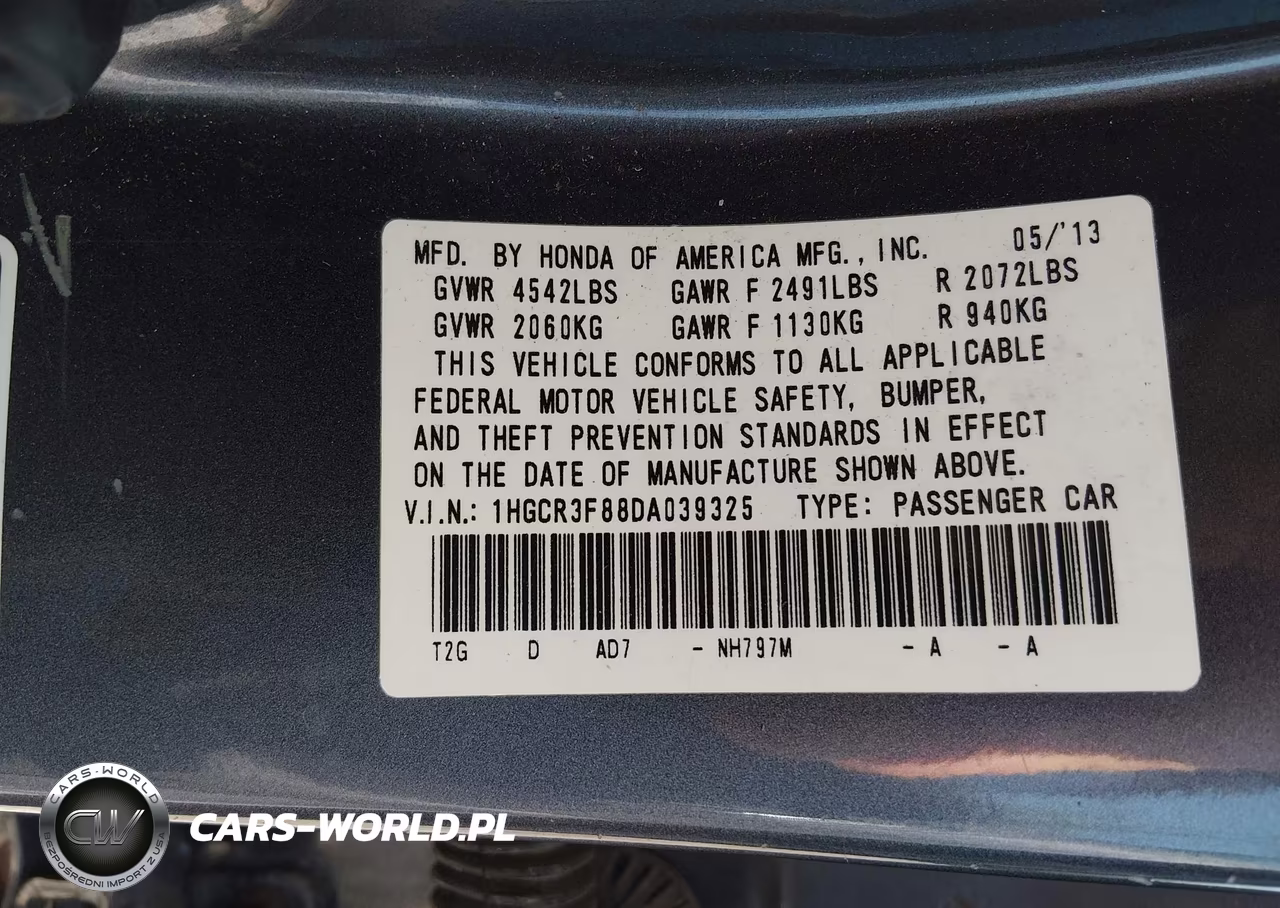 2013 Honda Accord Ex-L V-6 VIN:1HGCR3F88DA039325 - 9