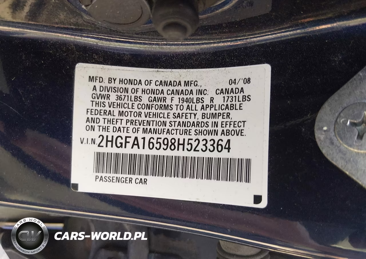 2008 Honda Civic Lx VIN:2HGFA16598H523364 - 9