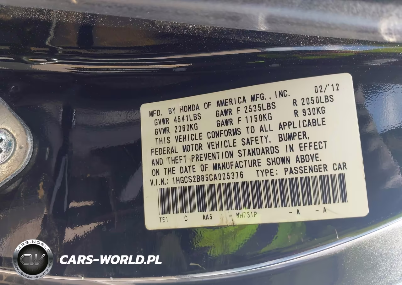 2012 Honda Accord 3.5 Ex-L VIN:1HGCS2B85CA005376 - 9