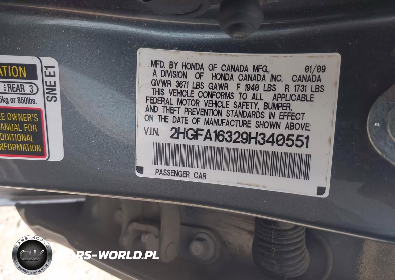 2009 Honda Civic Vp VIN:2HGFA16329H340551 - 9