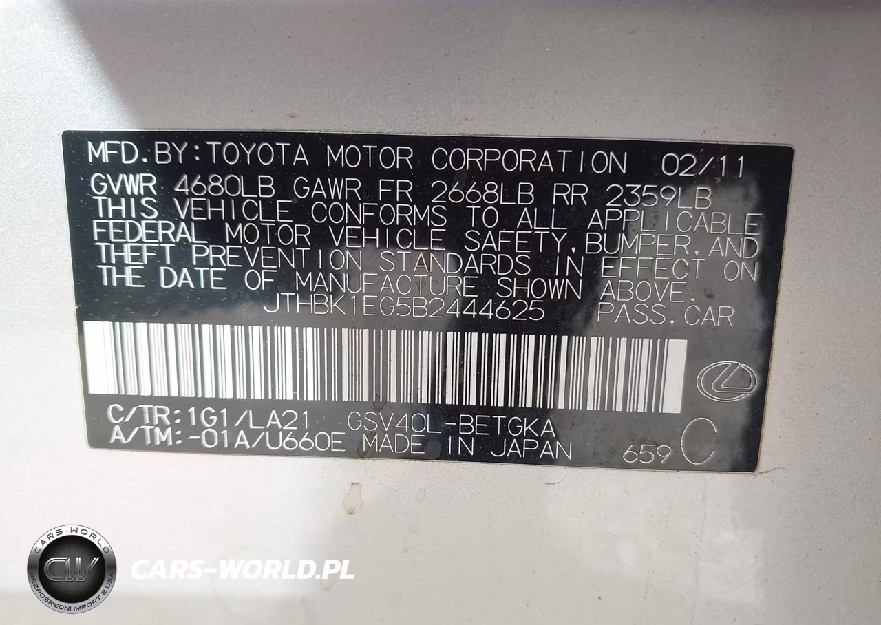 2011 Lexus Es 350 VIN:JTHBK1EG5B2444625 - 9