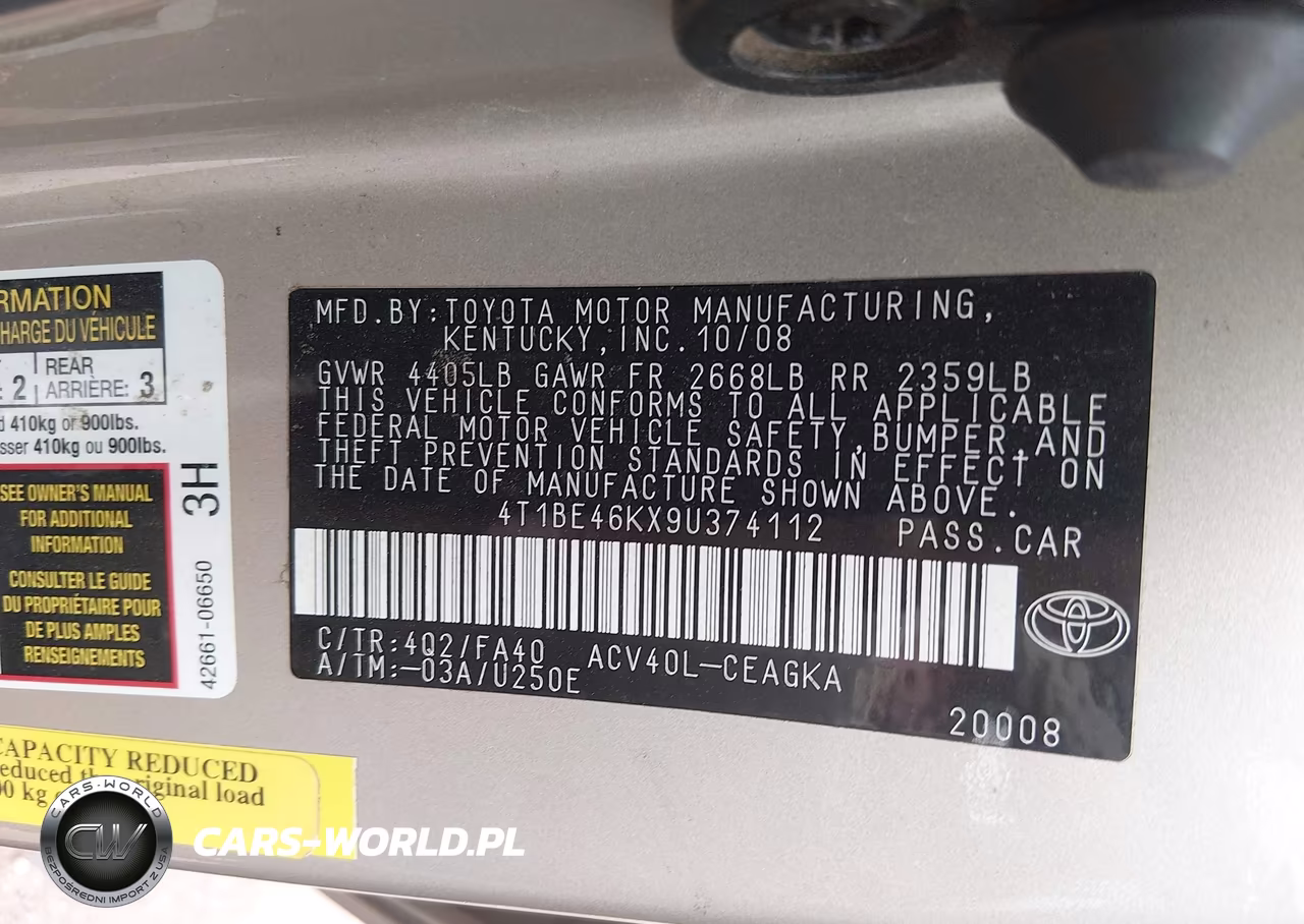 2009 Toyota Camry Xle VIN:4T1BE46KX9U374112 - 9