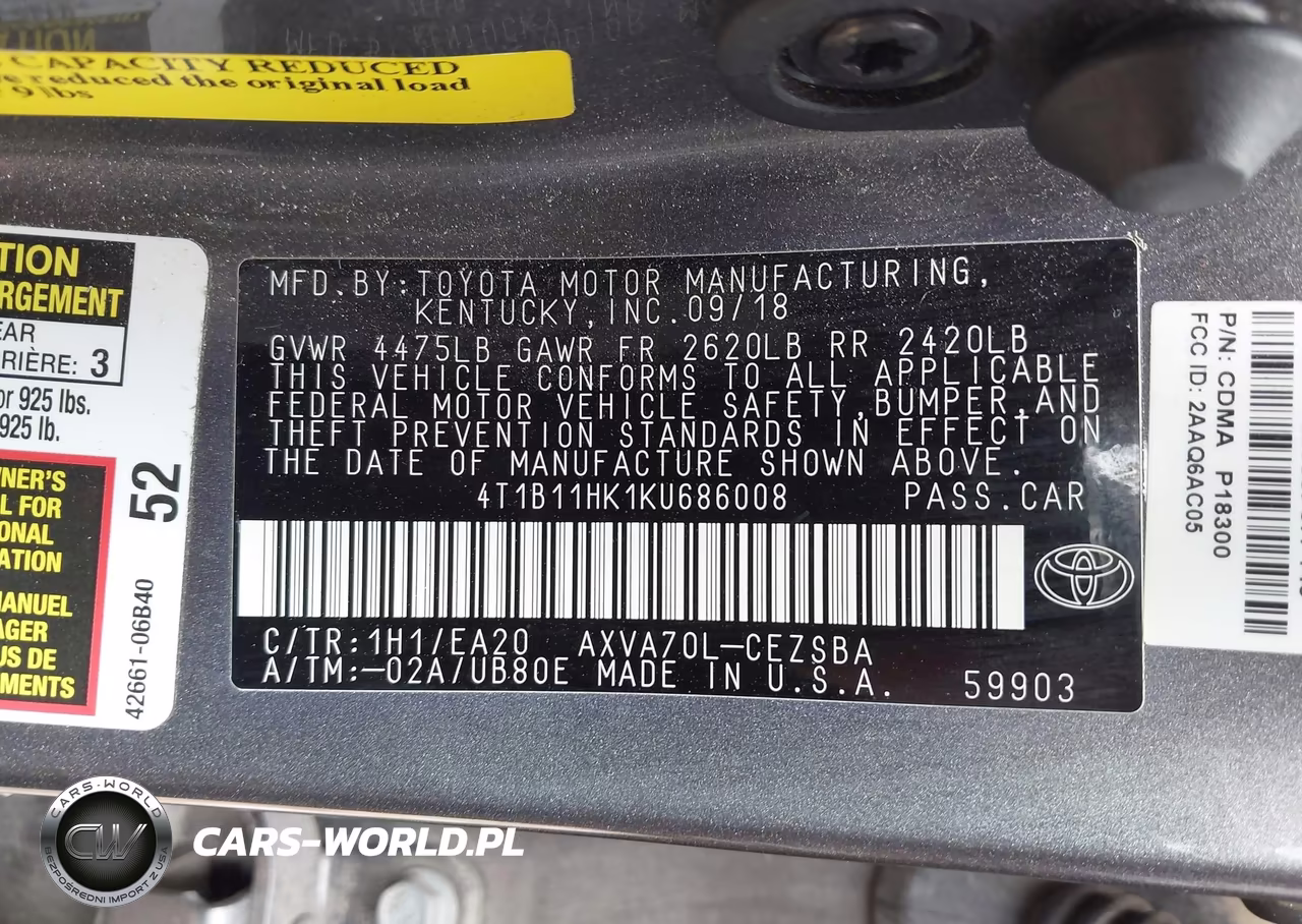2019 Toyota Camry Se VIN:4T1B11HK1KU686008 - 9