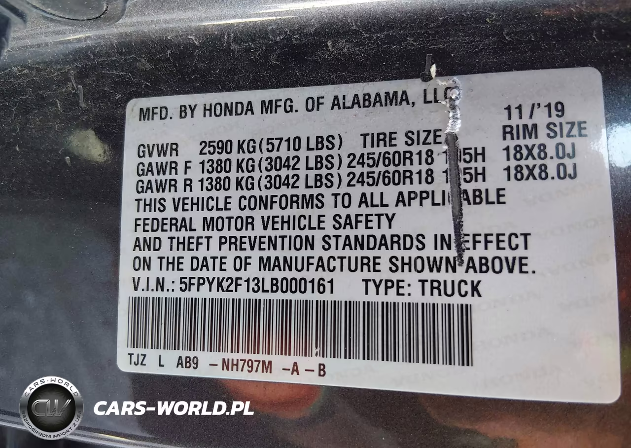2020 Honda Ridgeline 2Wd Sport VIN:5FPYK2F13LB000161 - 9