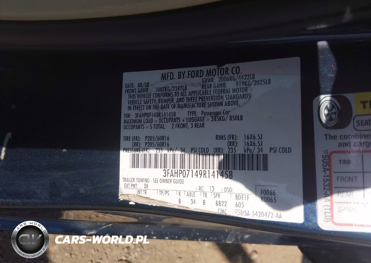 2009 Ford Fusion Se VIN:3FAHP07149R141458 - 9