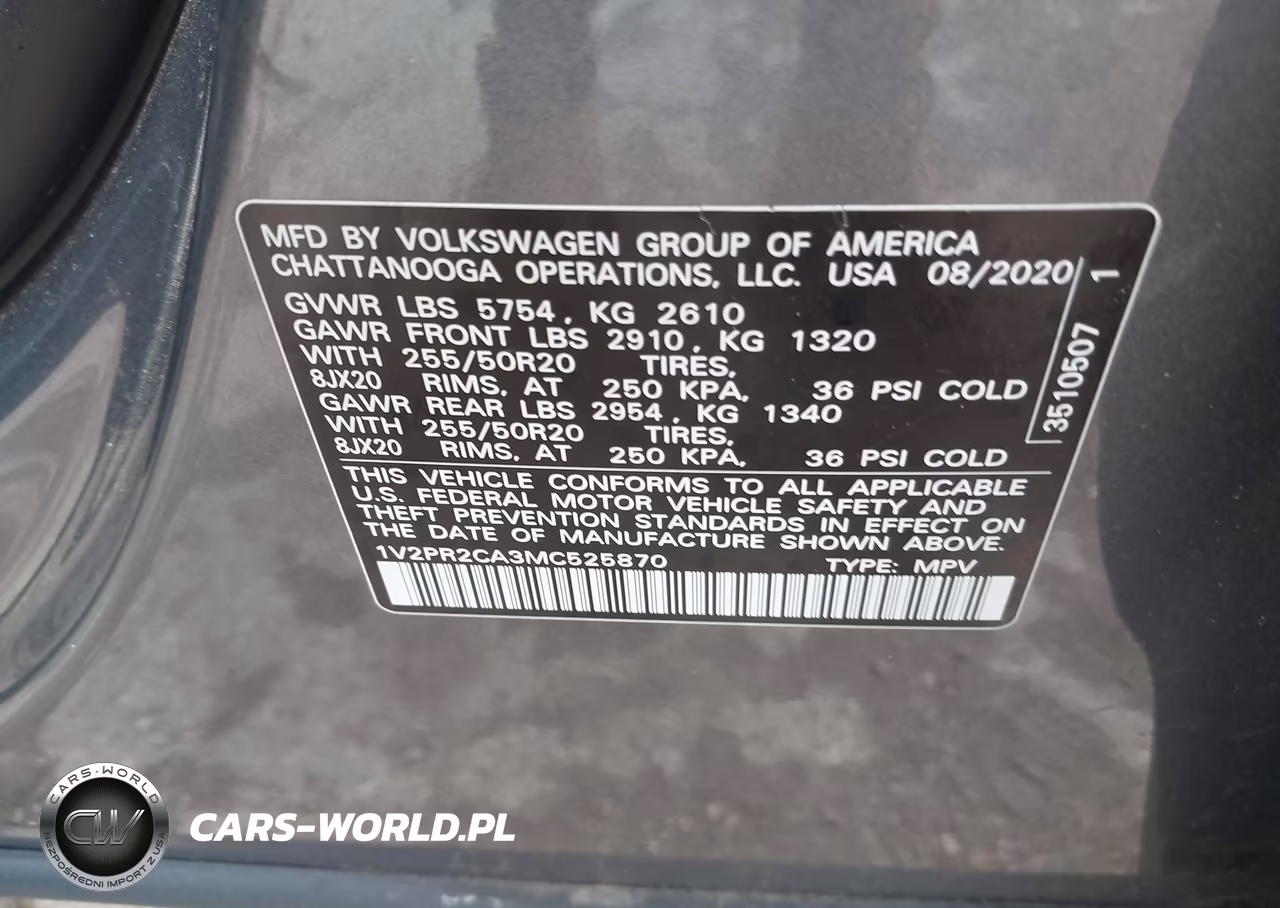 2021 Volkswagen Atlas 3.6L V6 Se W-Technology R-Line VIN:1V2PR2CA3MC525870 - 9