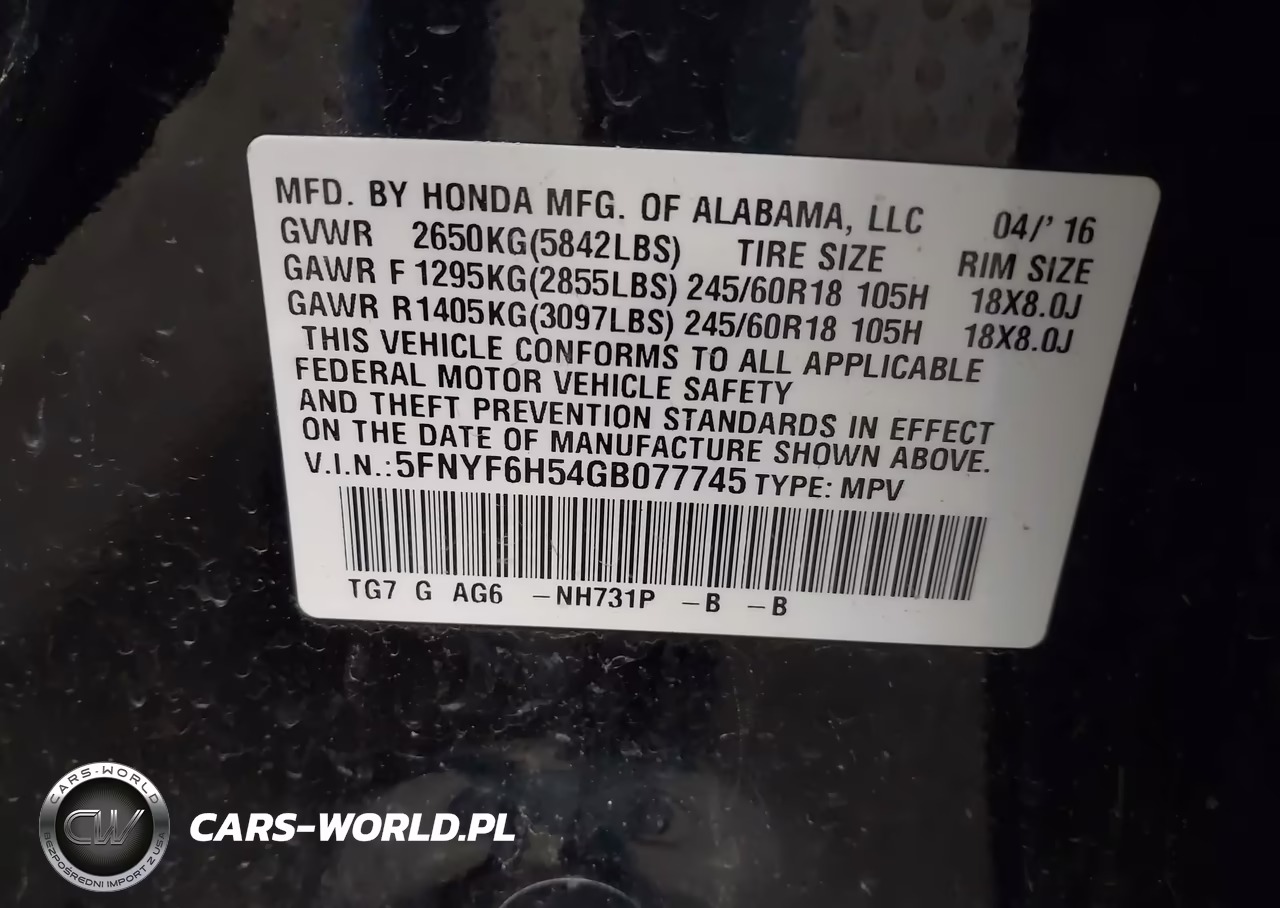 2016 Honda Pilot Ex-L VIN:5FNYF6H54GB077745 - 9