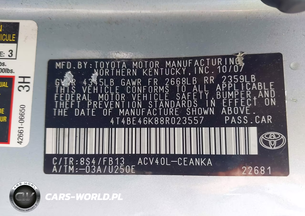 2008 Toyota Camry Le VIN:4T4BE46K88R023557 - 9