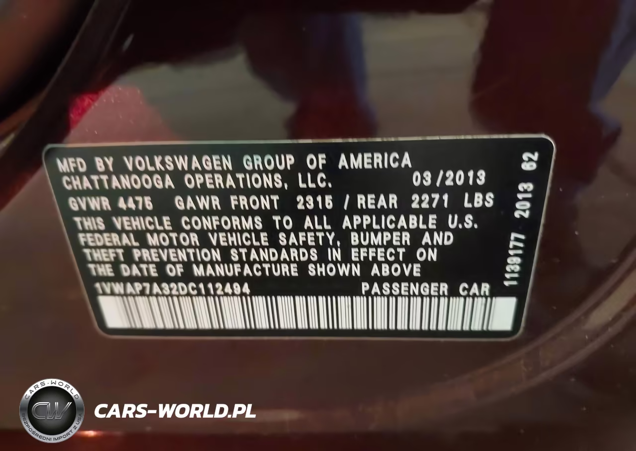 2013 Volkswagen Passat 2.5L S VIN:1VWAP7A32DC112494 - 9