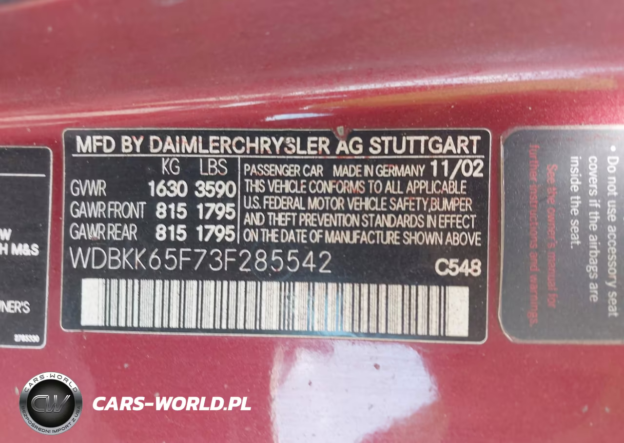 2003 Mercedes-Benz Slk 320 VIN:WDBKK65F73F285542 - 9