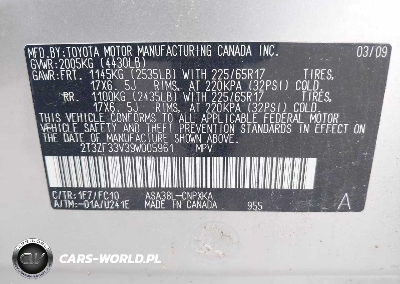 2009 Toyota Rav4 VIN:2T3ZF33V39W005961 - 9