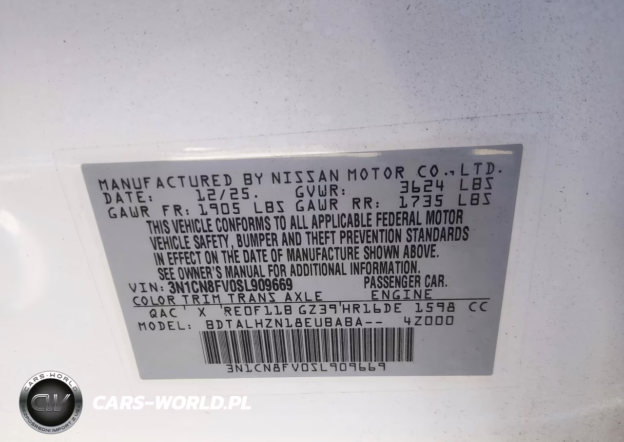 2025 Nissan Versa 1.6 Sr VIN:3N1CN8FV0SL909669 - 9