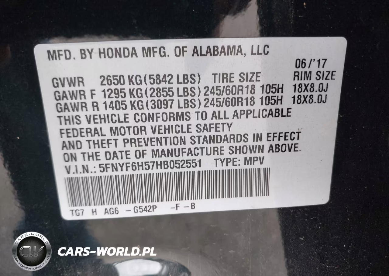 2017 Honda Pilot Ex-L VIN:5FNYF6H57HB052551 - 9