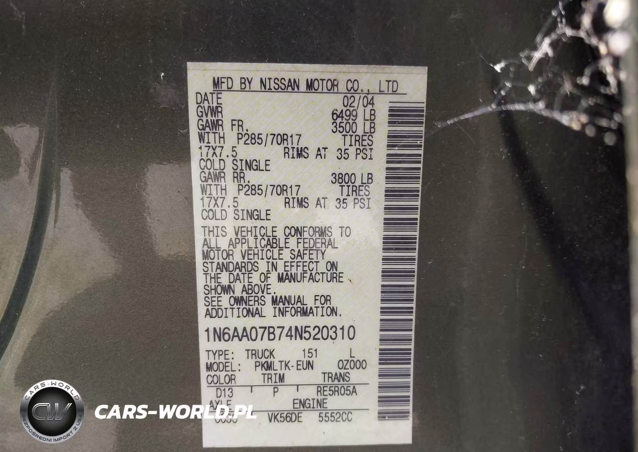 2004 Nissan Titan Se VIN:1N6AA07B74N520310 - 9