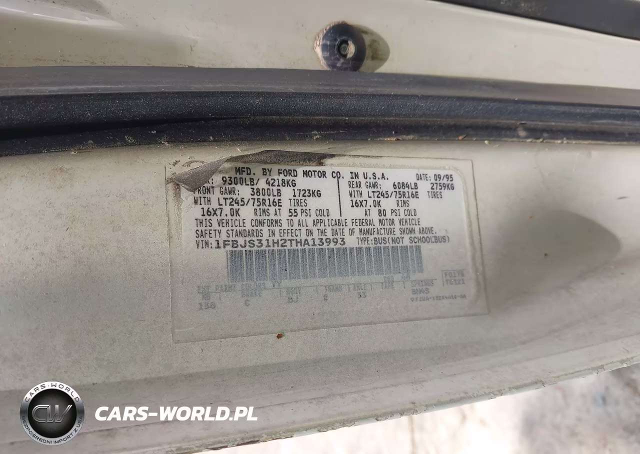 1996 Ford Econoline E350 Super Duty VIN:1FBJS31H2THA13993 - 9
