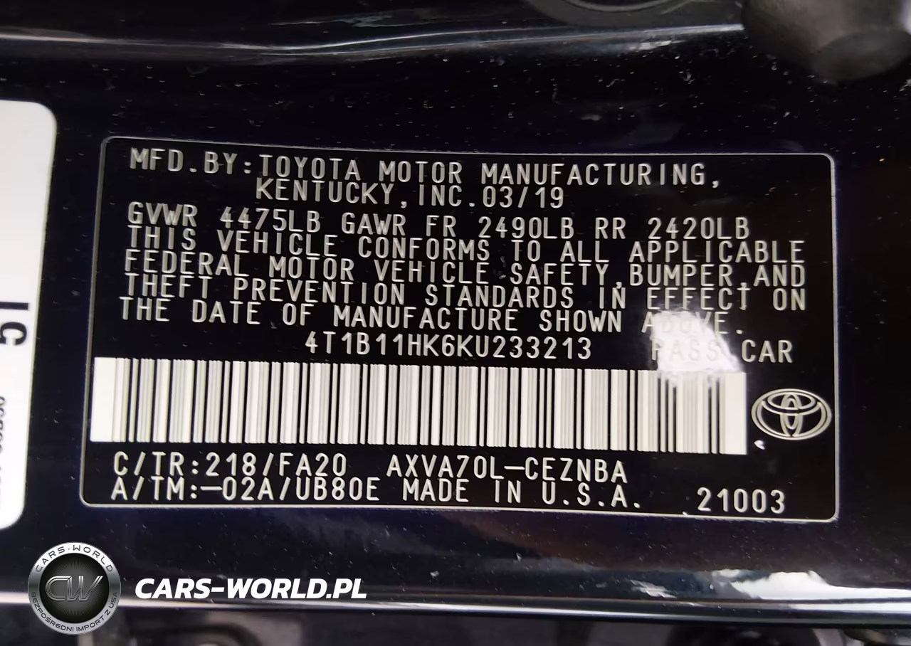 2019 Toyota Camry Le VIN:4T1B11HK6KU233213 - 9