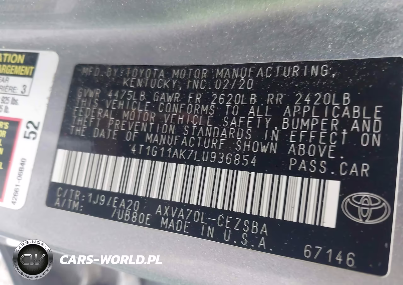 2020 Toyota Camry Se VIN:4T1G11AK7LU936854 - 9