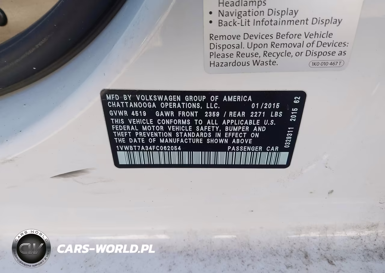 2015 Volkswagen Passat 1.8T Se VIN:1VWBT7A34FC062054 - 9