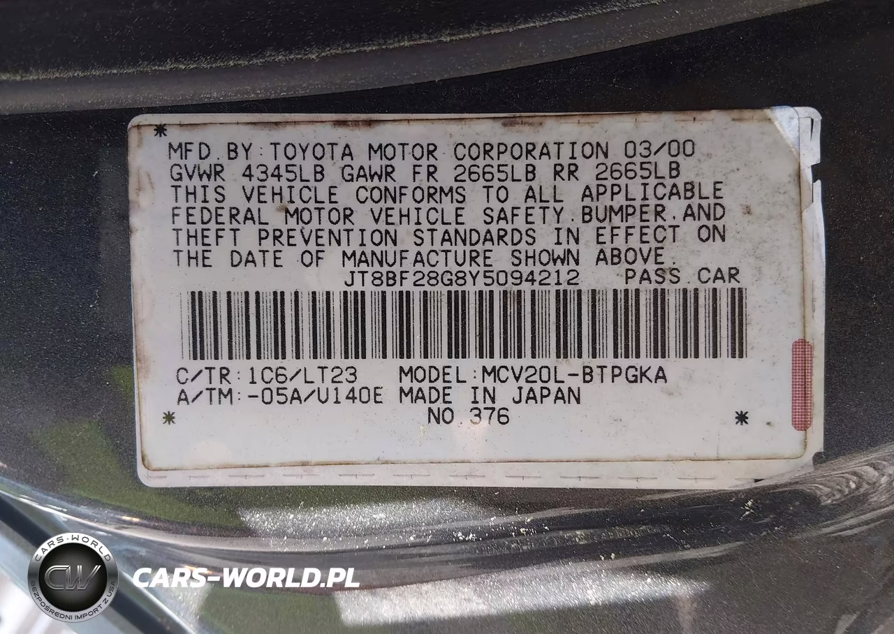 2000 Lexus Es 300 VIN:JT8BF28G8Y5094212 - 9