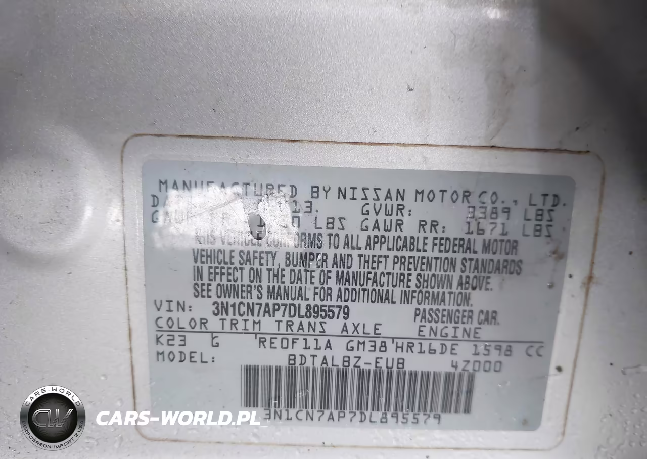 2013 Nissan Versa 1.6 Sv VIN:3N1CN7AP7DL895579 - 9