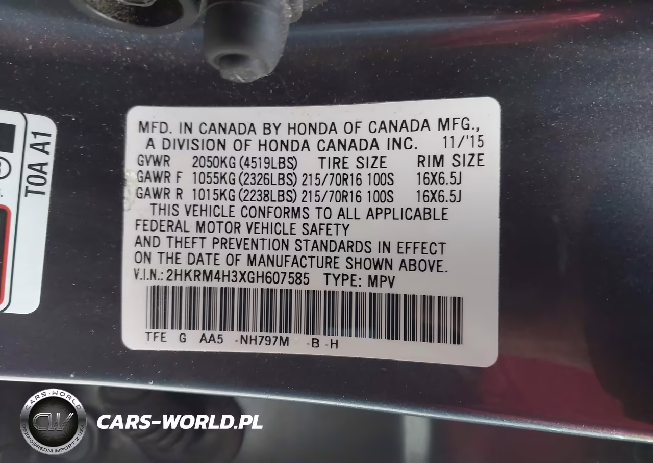 2016 Honda Cr-V Lx VIN:2HKRM4H3XGH607585 - 9