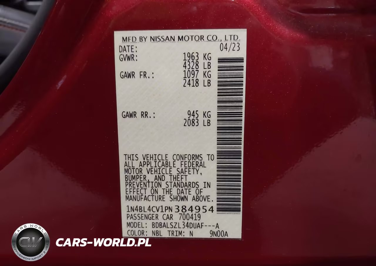 2023 Nissan Altima Sr Fwd VIN:1N4BL4CV1PN384954 - 9