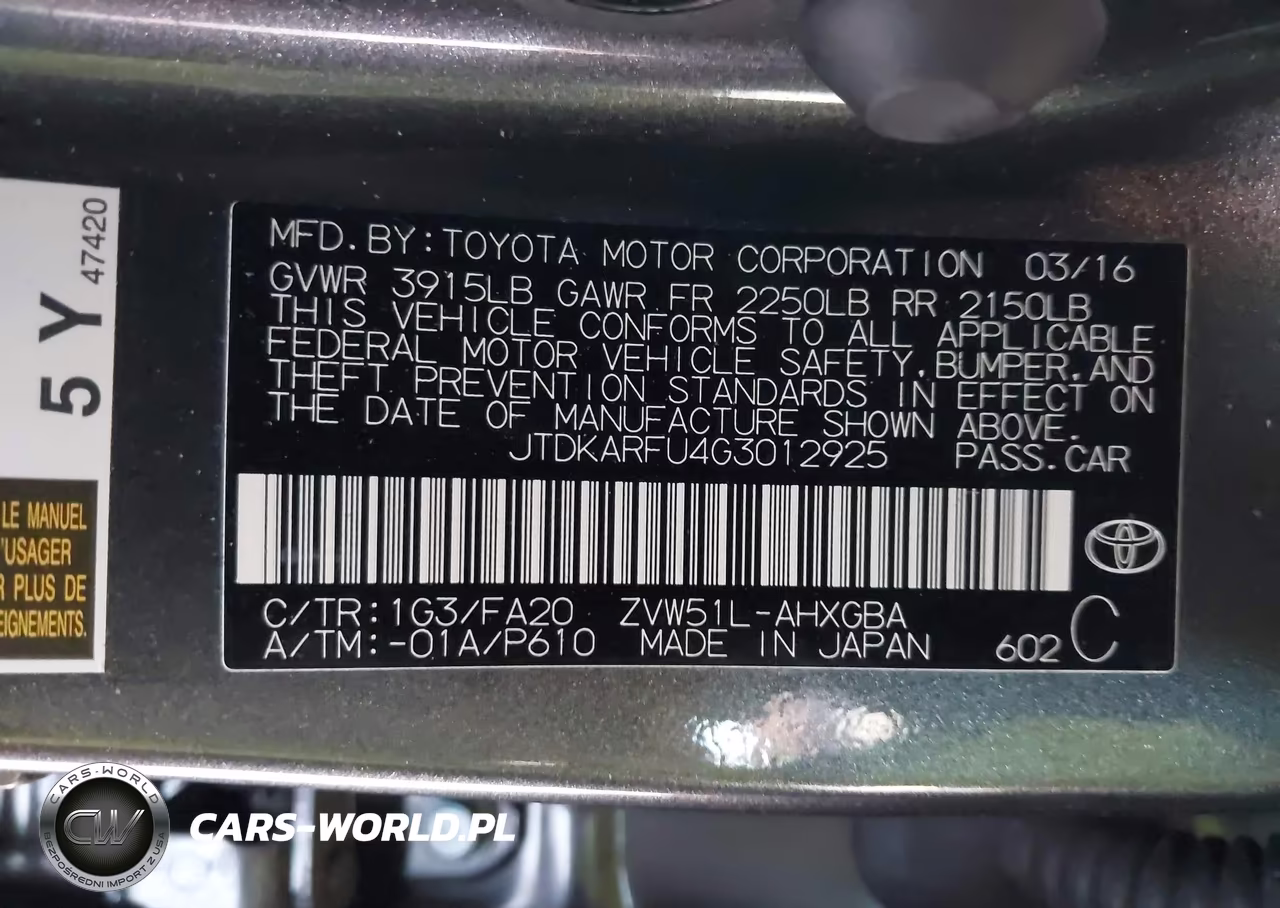 2016 Toyota Prius Three VIN:JTDKARFU4G3012925 - 9