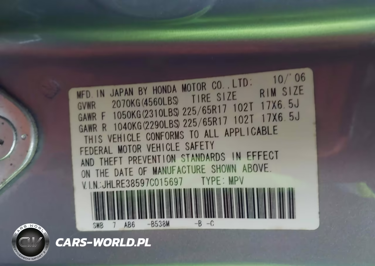 2007 Honda Cr-V Ex VIN:JHLRE38597C015697 - 9