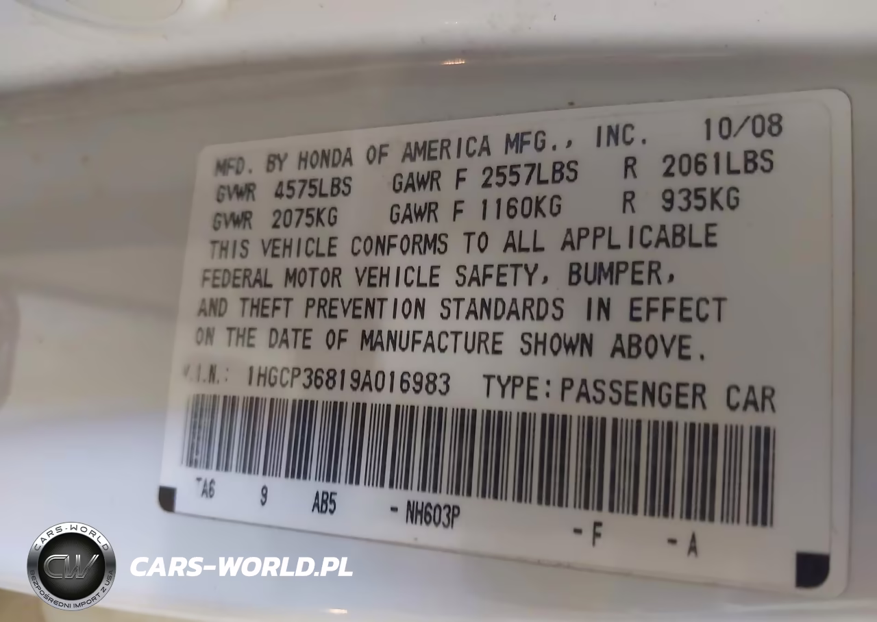 2009 Honda Accord 3.5 Ex-L VIN:1HGCP36819A016983 - 9