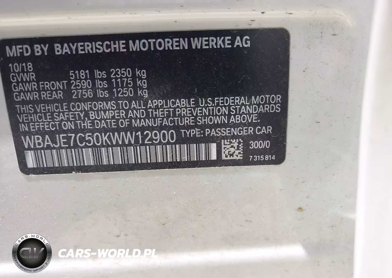 2019 BMW 540I xDrive VIN:WBAJE7C50KWW12900 - 9