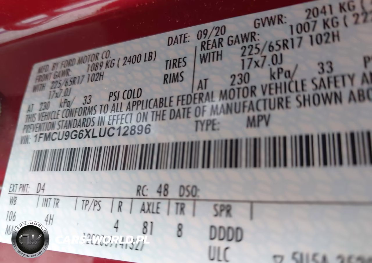 2020 Ford Escape Se VIN:1FMCU9G6XLUC12896 - 9