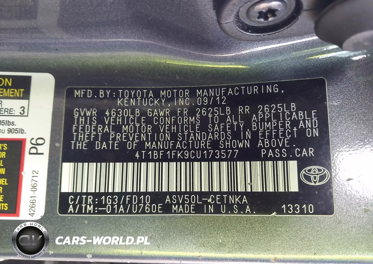 2012 Toyota Camry Le VIN:4T1BF1FK9CU173577 - 9