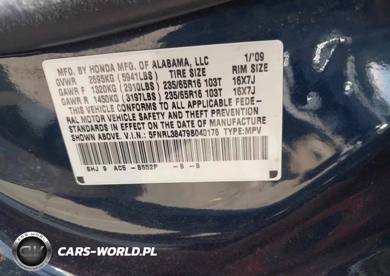 2009 Honda Odyssey Ex VIN:5FNRL38479B040176 - 9