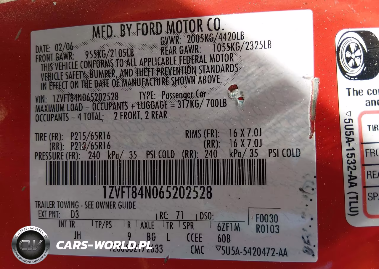 2006 Ford Mustang V6 VIN:1ZVFT84N065202528 - 9