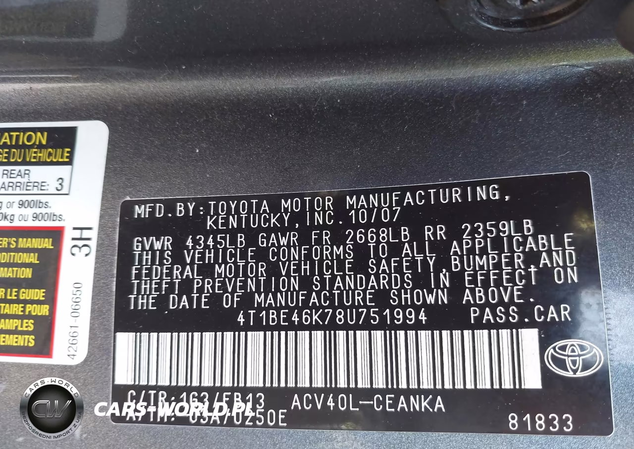 2008 TOYOTA CAMRY LE VIN:4T1BE46K78U751994 - 9