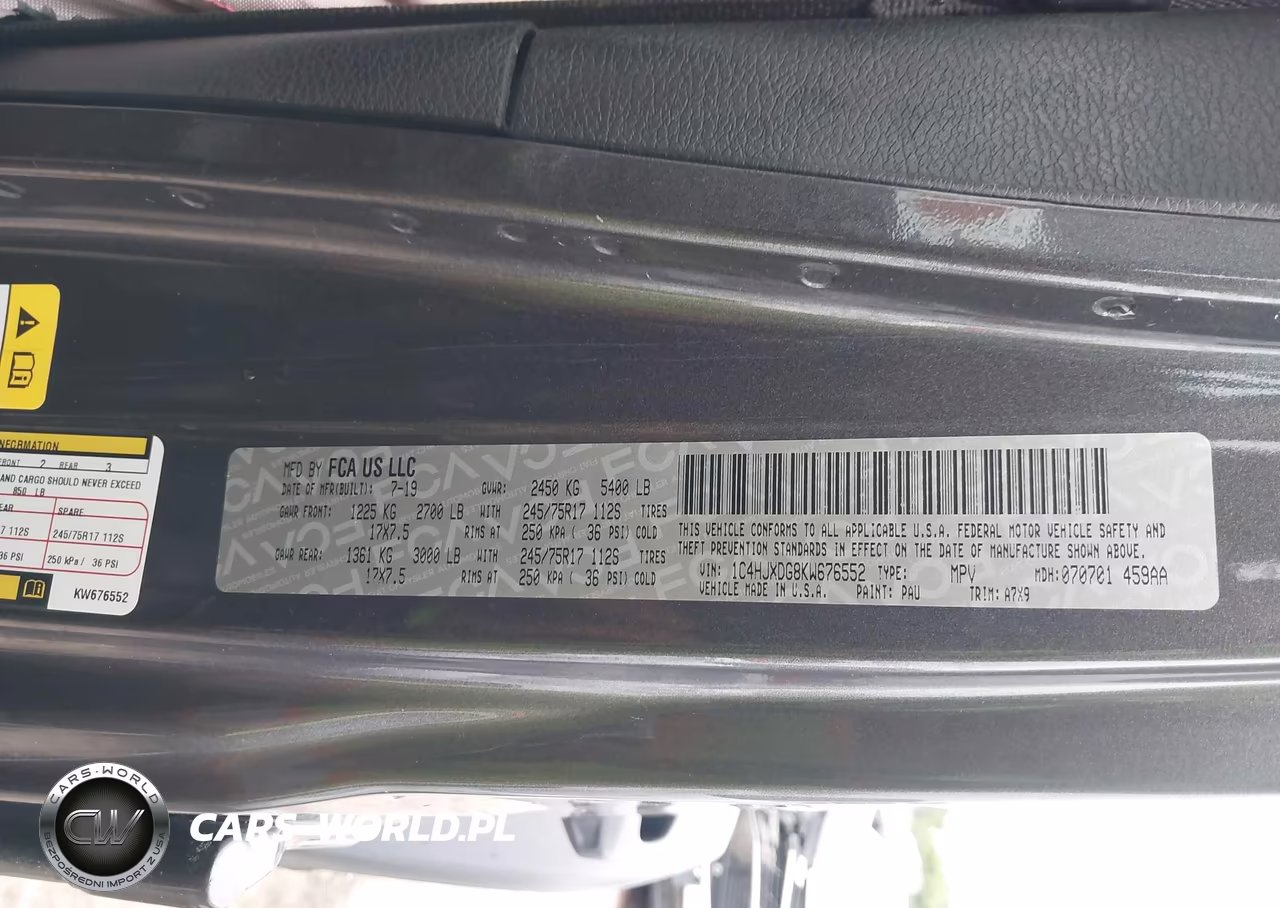 2019 Jeep Wrangler Unlimited Sport S 4X4 VIN:1C4HJXDG8KW676552 - 9