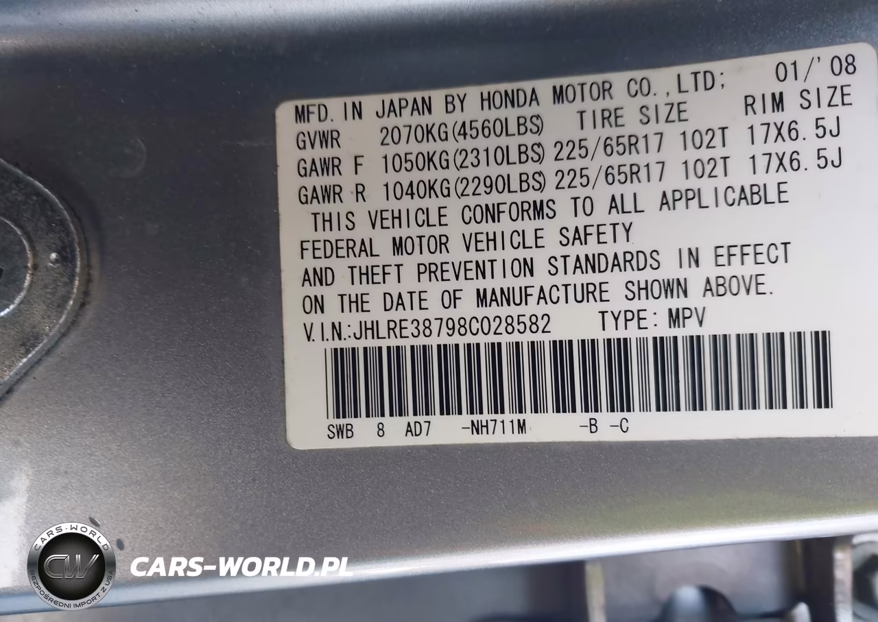 2008 Honda Cr-V Ex-L VIN:JHLRE38798C028582 - 9