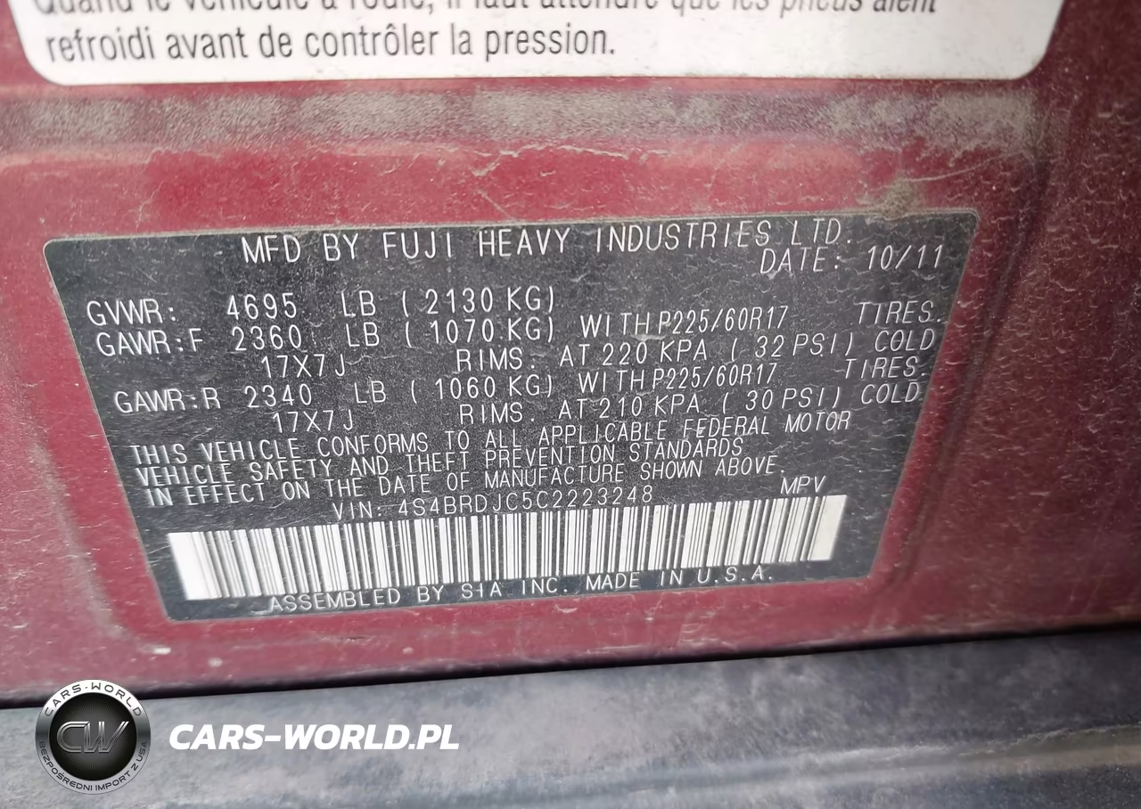 2012 Subaru Outback 3.6R Limited VIN:4S4BRDJC5C2223248 - 9