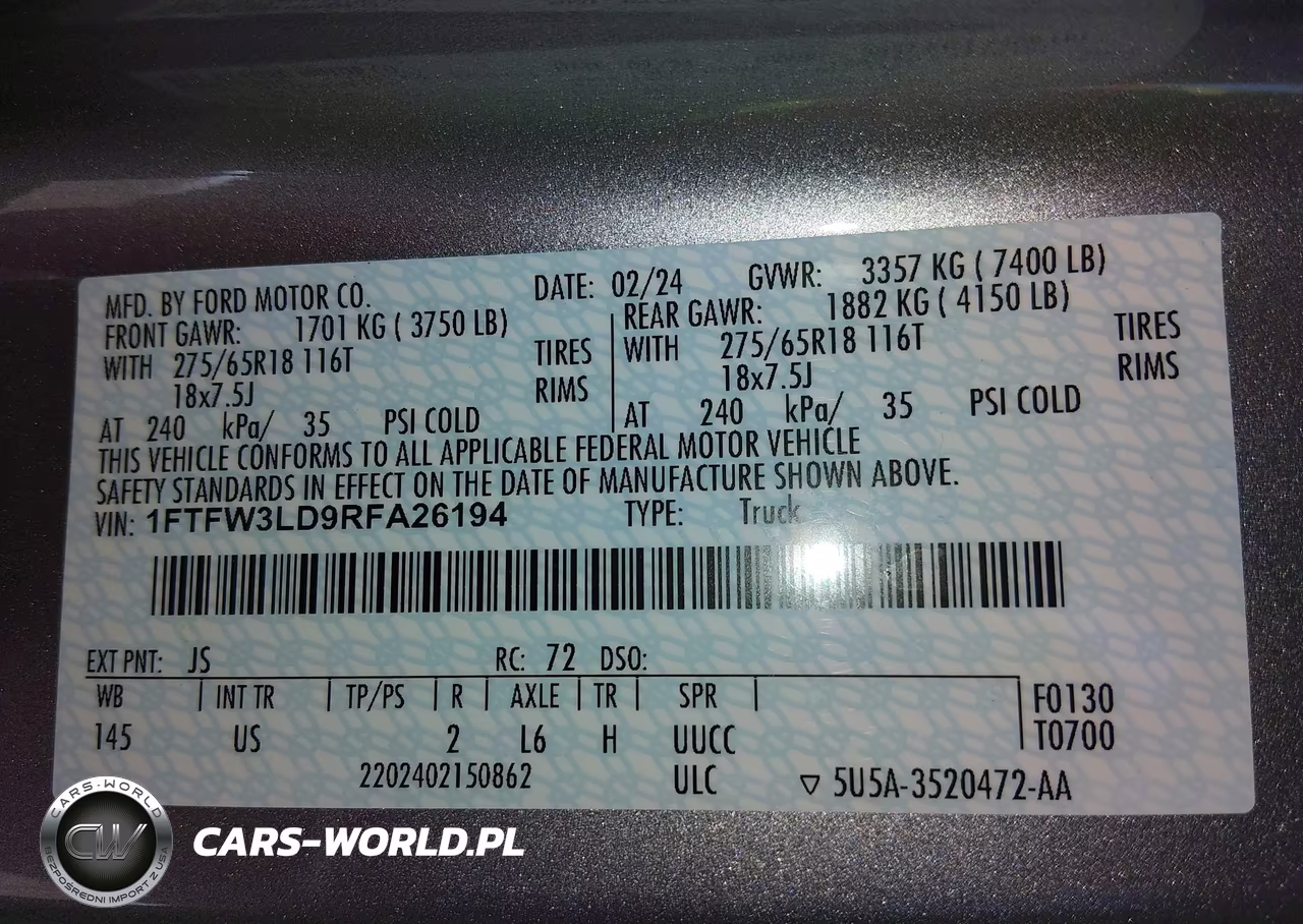 2024 Ford F-150 Xlt VIN:1FTFW3LD9RFA26194 - 9