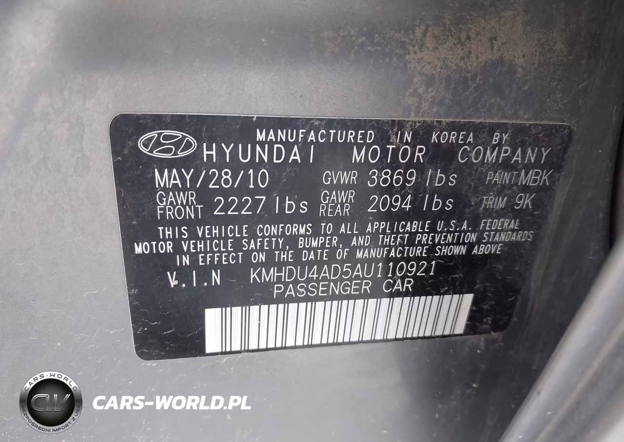 2010 Hyundai Elantra Gls VIN:KMHDU4AD5AU110921 - 9