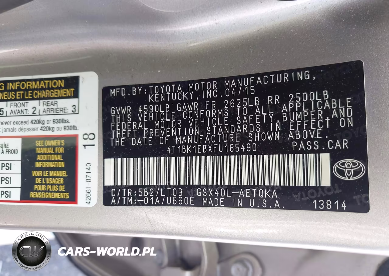 2015 Toyota Avalon Xle Touring VIN:4T1BK1EBXFU165490 - 9