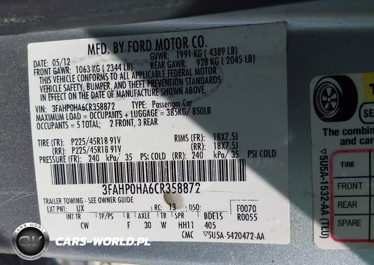 2012 Ford Fusion Se VIN:3FAHP0HA6CR358872 - 9