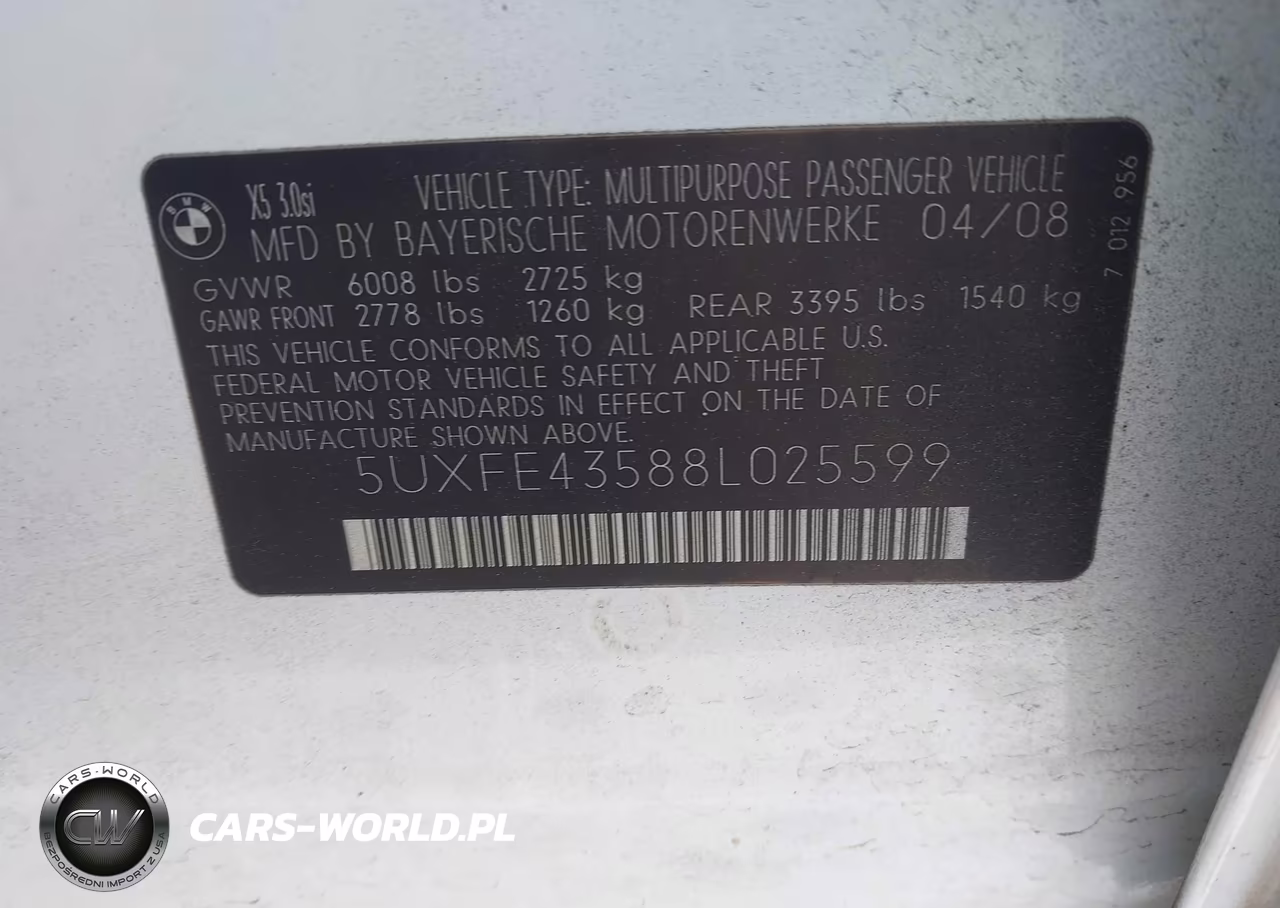 2008 BMW X5 3.0Si VIN:5UXFE43588L025599 - 9