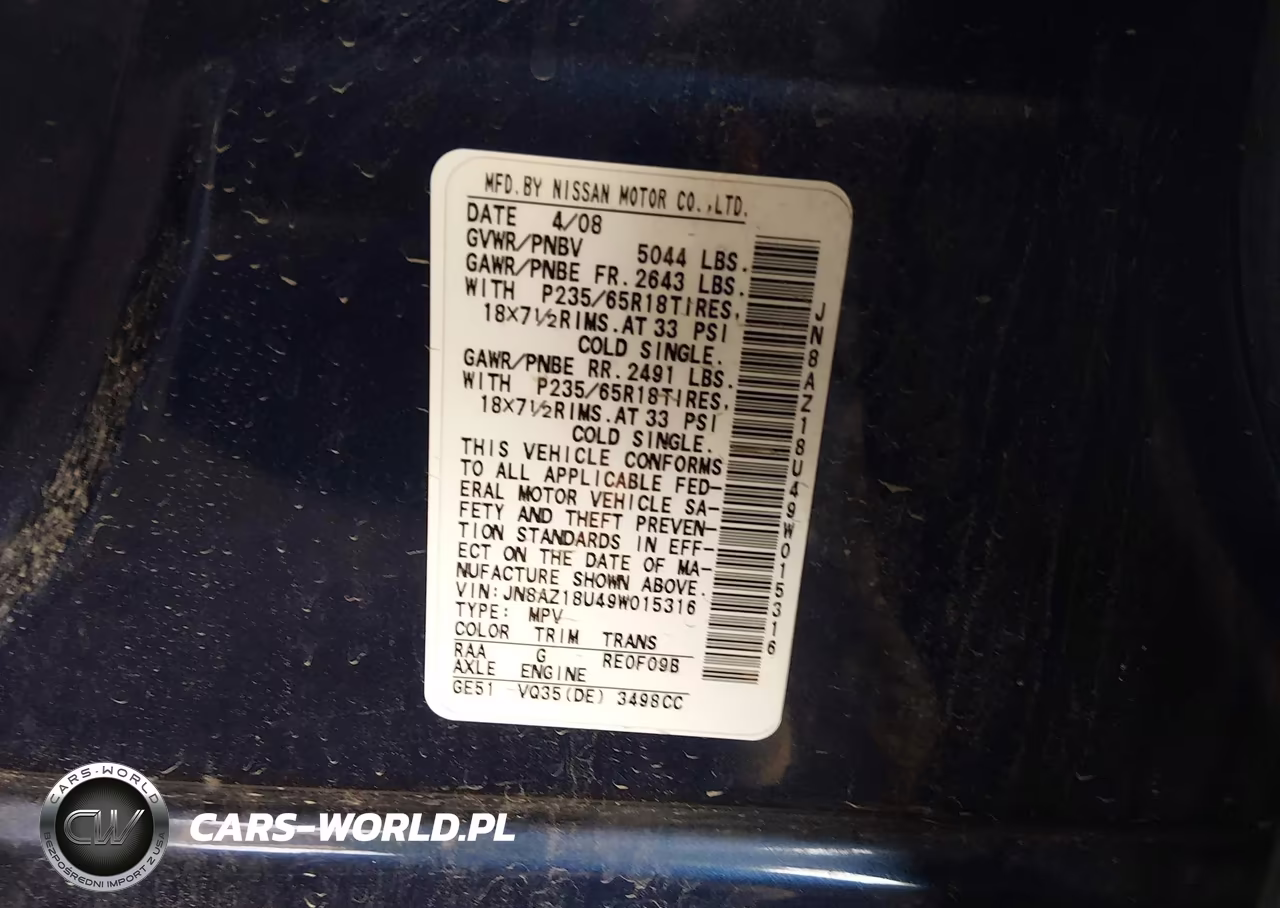 2009 Nissan Murano Sl VIN:JN8AZ18U49W015316 - 9