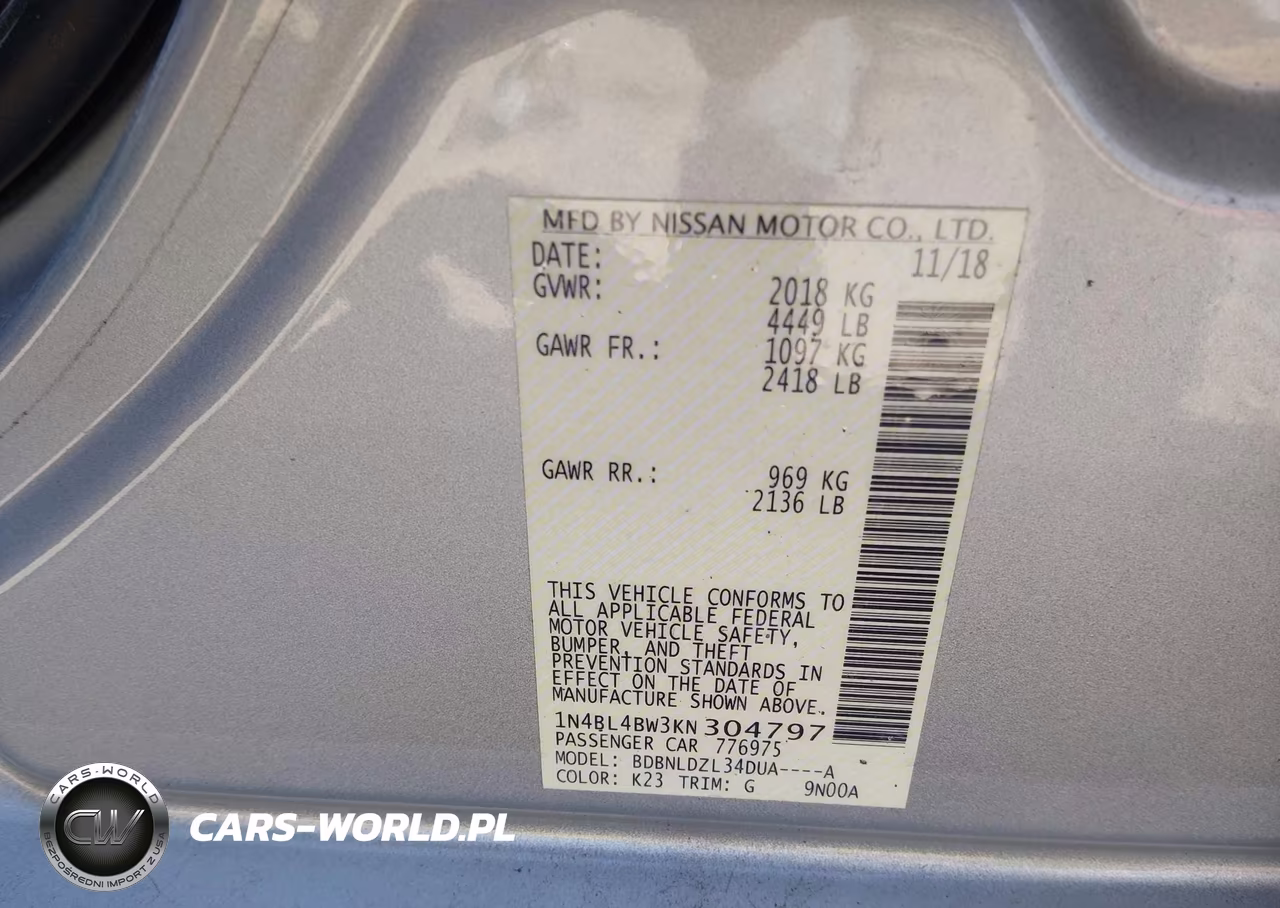 2019 Nissan Altima 2.5 S VIN:1N4BL4BW3KN304797 - 9