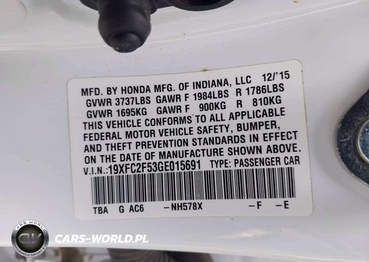 2016 Honda Civic Lx VIN:19XFC2F53GE015691 - 9